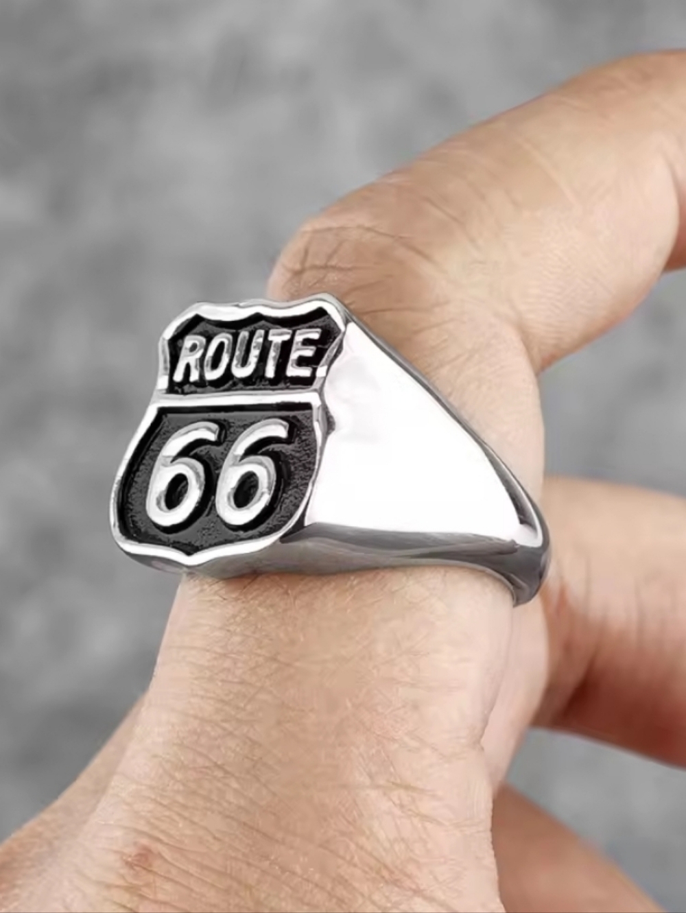 New Stainless Steel Silver Route 66 Ring